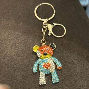 Teddy Bear Key Chain Purse Charm Bling Multi Color NWT